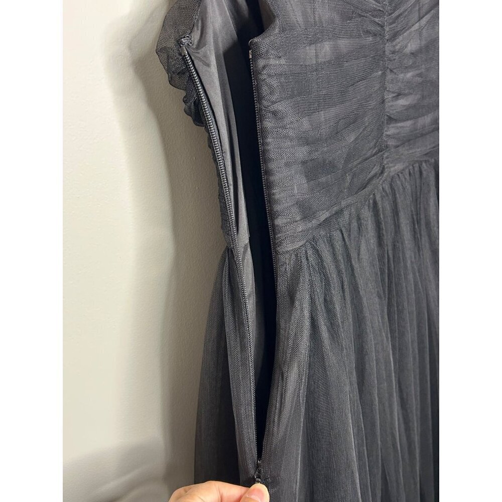 Trina Turk Renai off the shoulder black tulle fit and flare mini dress womens 10 - Picture 6 of 11